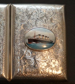 Solid Sterling Silver Ship Nautical Cigarette Case 53.2 Grams Nielloware