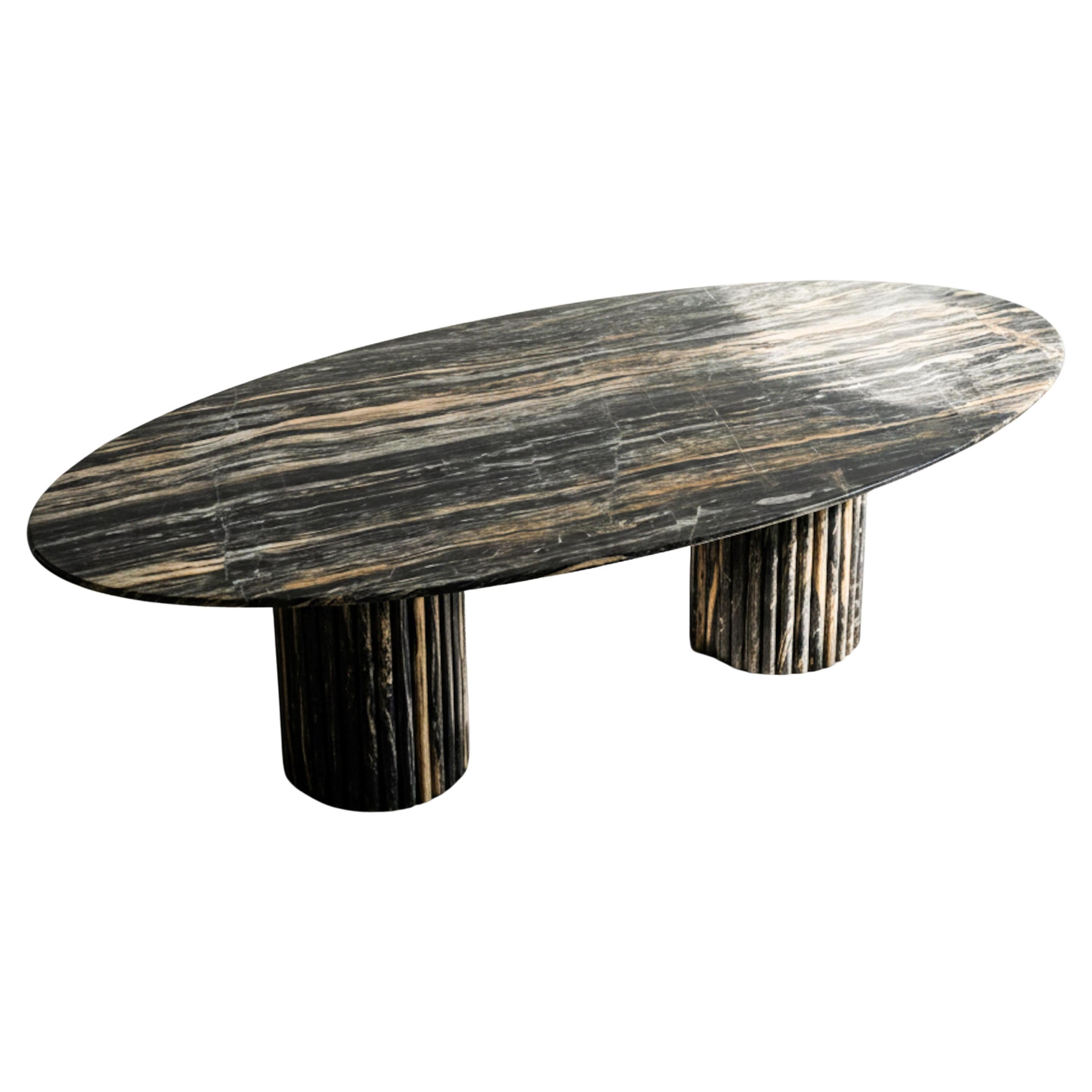 Solid Stone Ellips Nero Picasso Marble Dining Table , Custom Sizes, Handmade For Sale