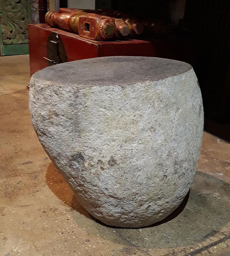 Hand-Carved Solid Stone End Table or Stool