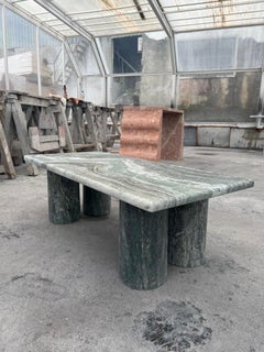 Green Marble Rectangle Coffee Table with Bellini Style Column Legs