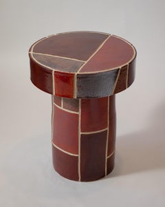Tavolino in gres massiccio rosso stile patchwork con superficie a mosaico intagliata a mano