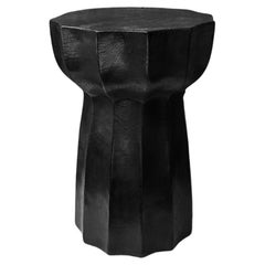 Solid Suar Wood Round Side Table Modern Organic, Burnt Finish