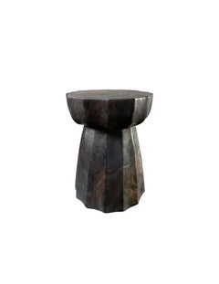 Sculptural Round Side Table in Solid Mango Wood, Organic Modern Design