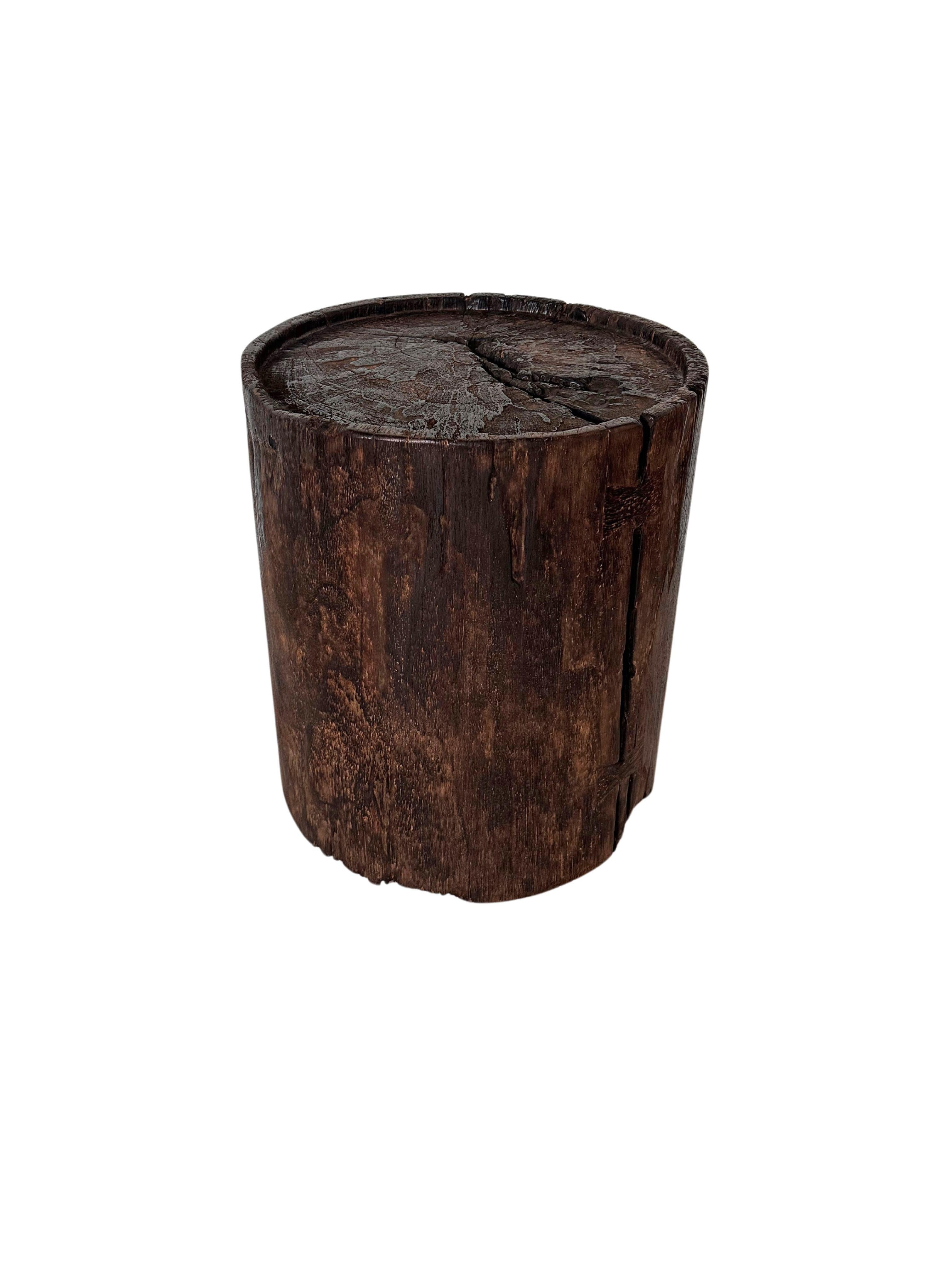 Organic Modern Solid Suar Wood Round Side Table Modern Organic For Sale