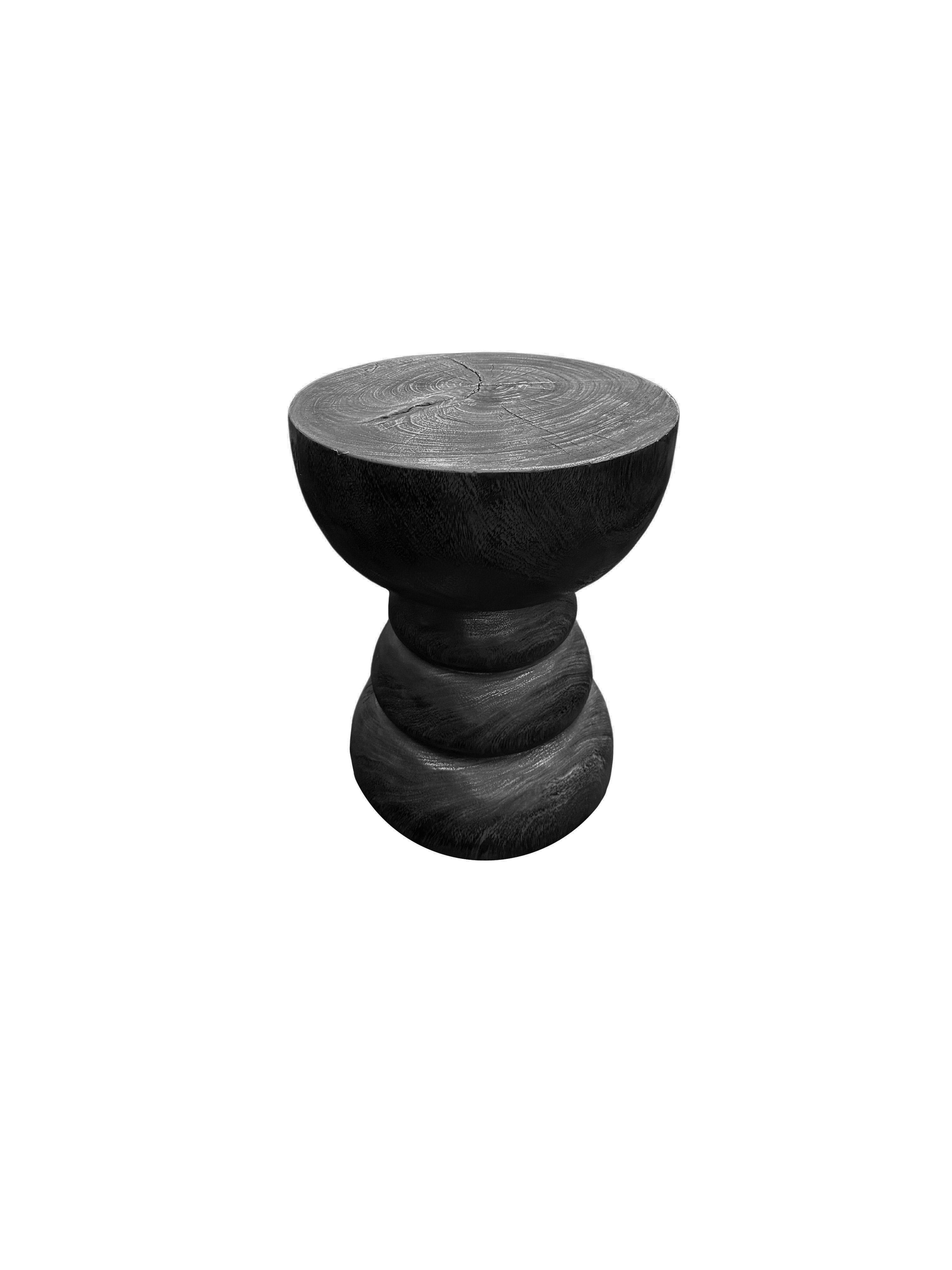 Organic Modern Solid Suar Wood Round Side Table Modern Organic For Sale