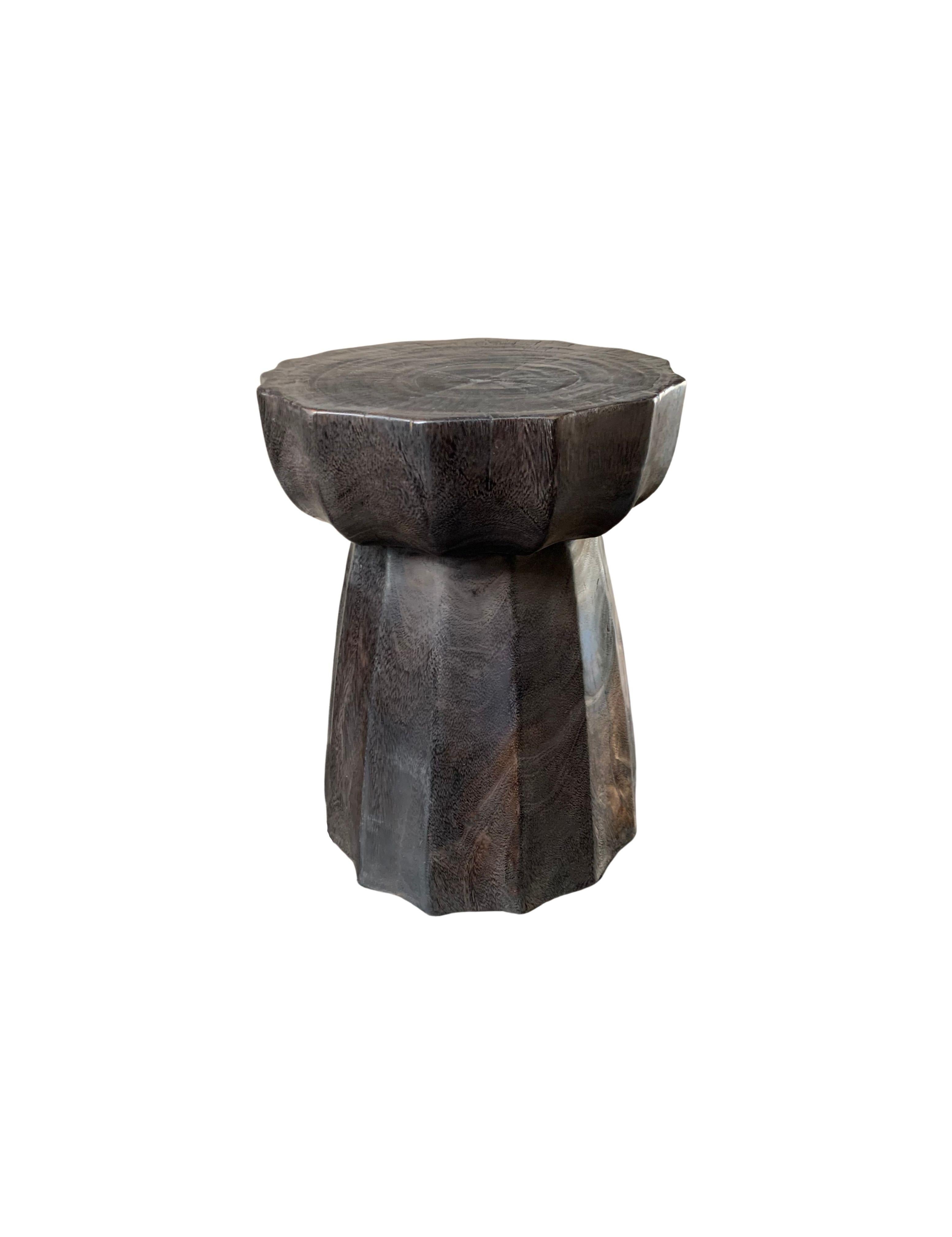 Indonesian Solid Suar Wood Round Side Table Modern Organic For Sale