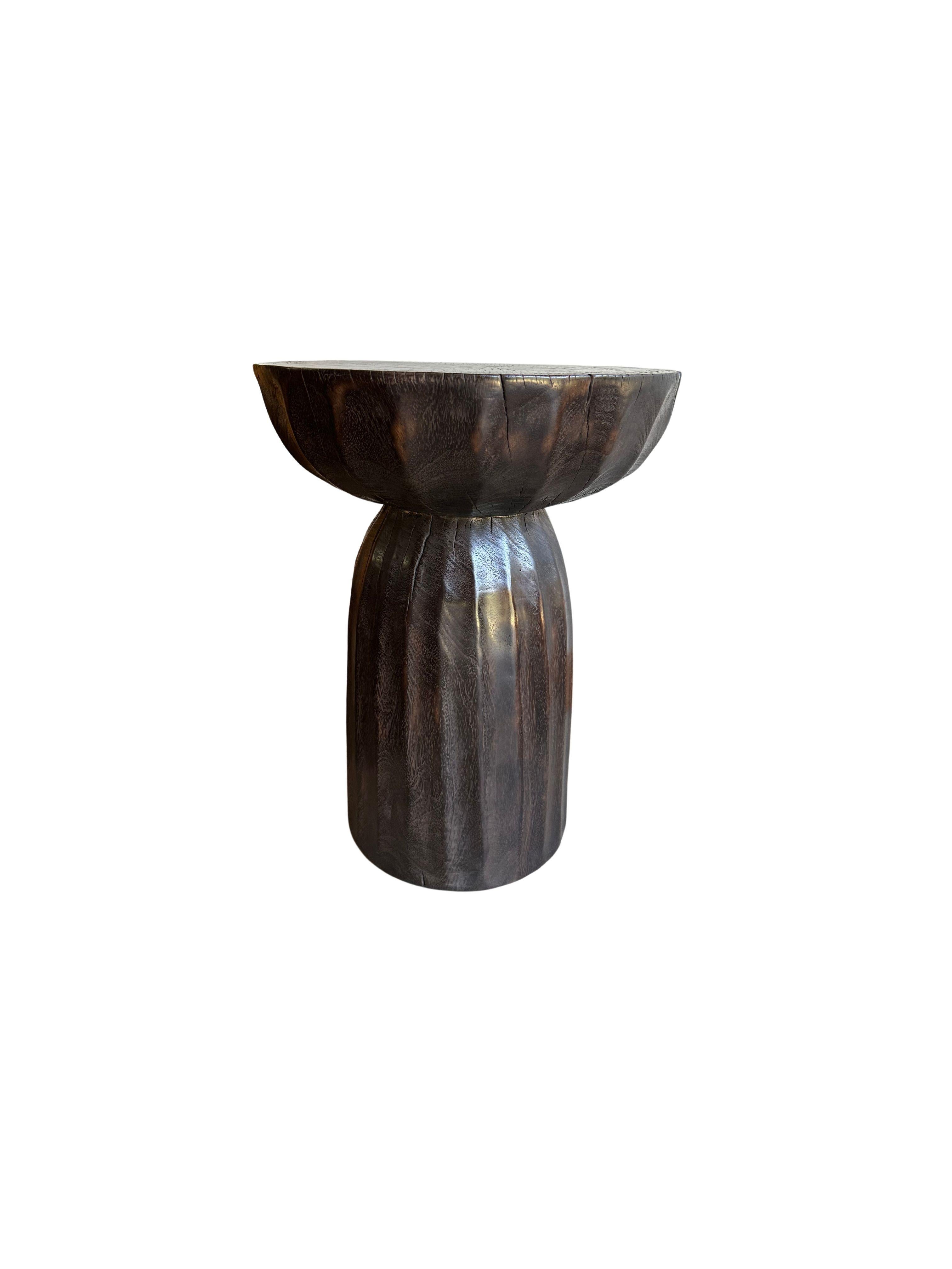 Indonesian Solid Suar Wood Round Side Table Modern Organic