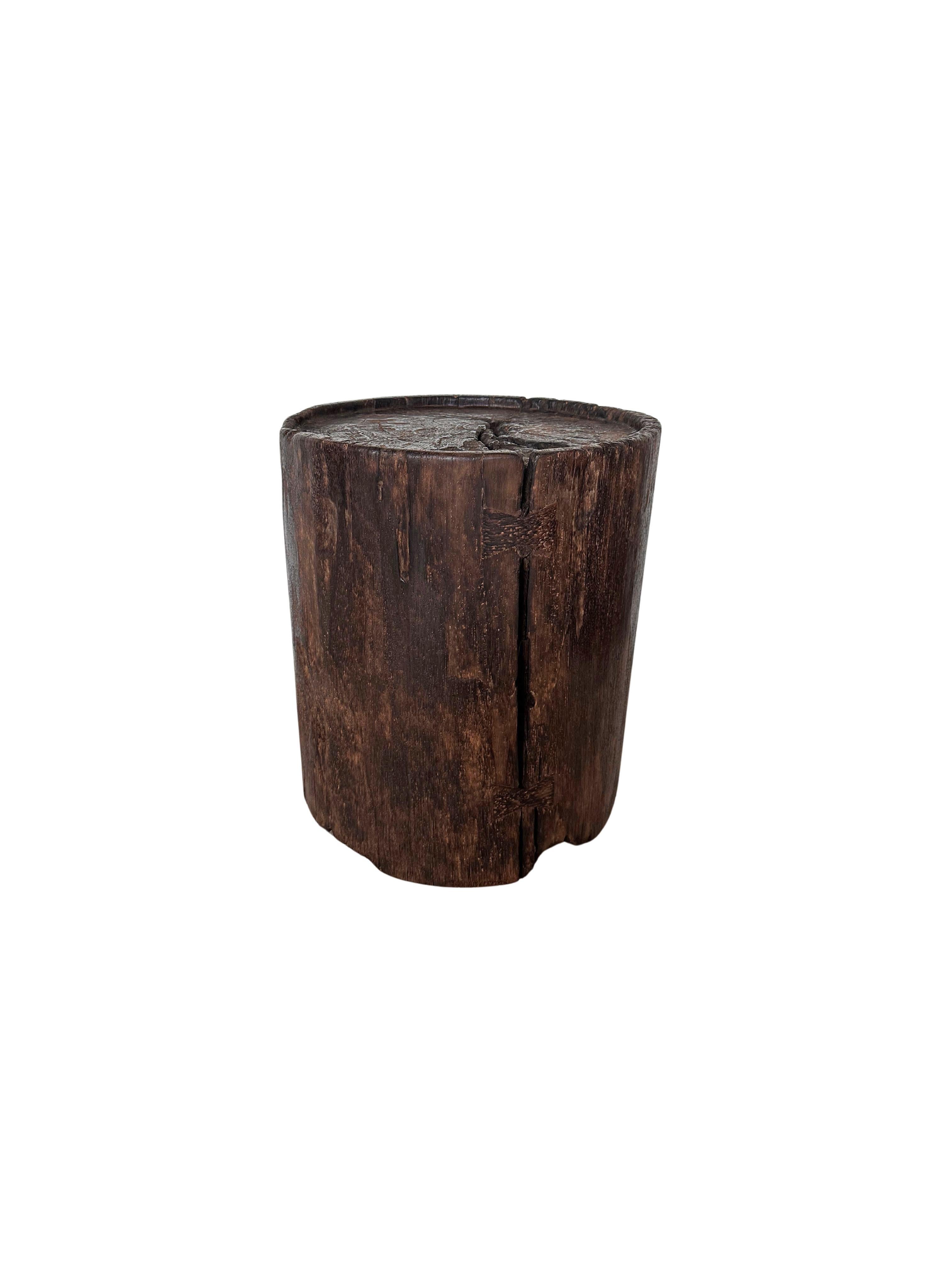 Hand-Crafted Solid Suar Wood Round Side Table Modern Organic For Sale