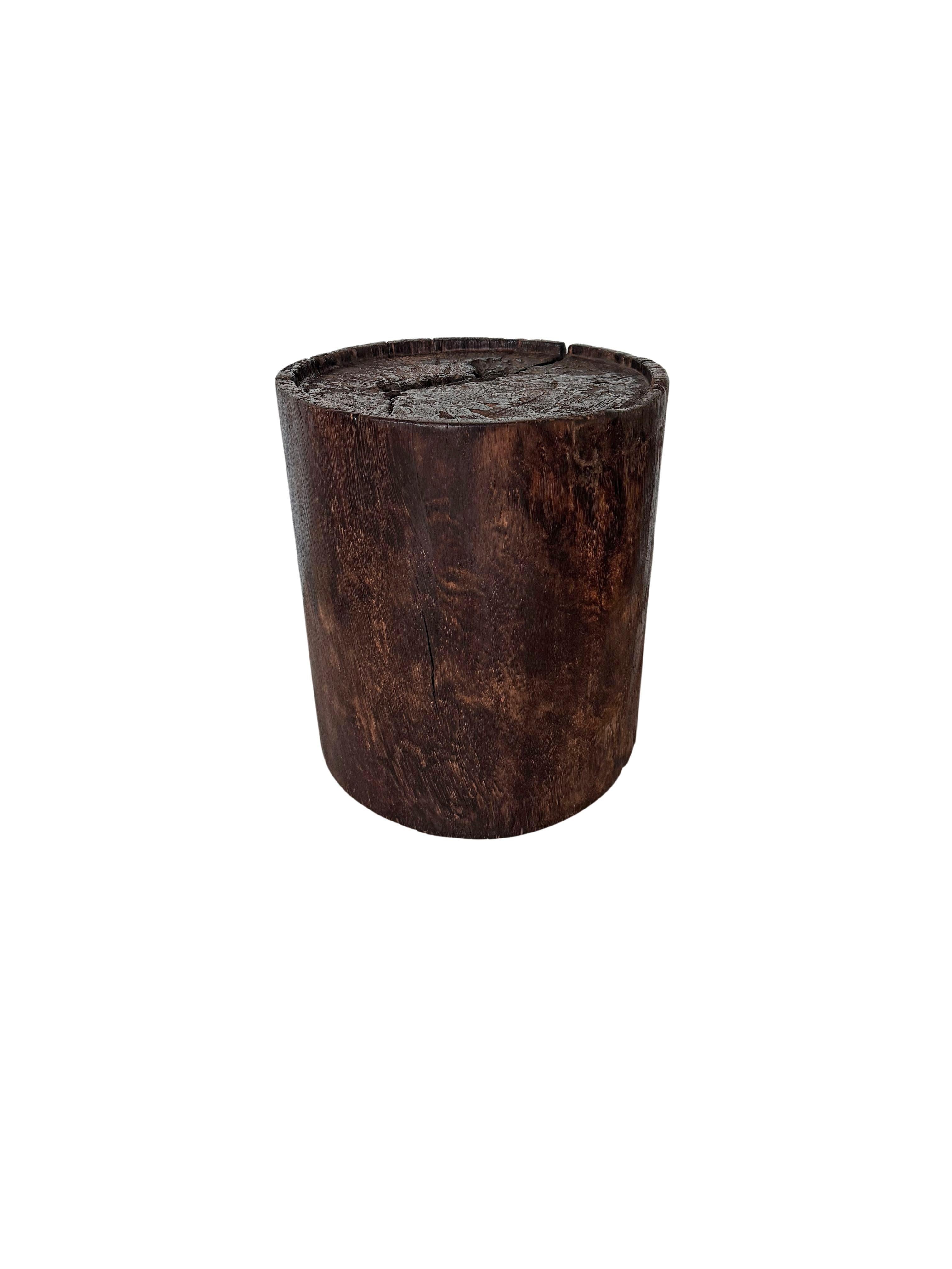 Contemporary Solid Suar Wood Round Side Table Modern Organic For Sale