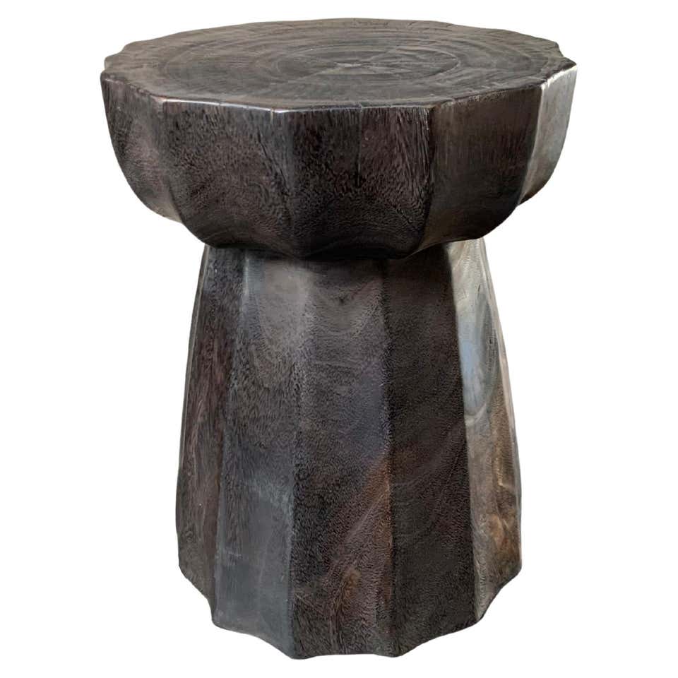 Solid Suar Wood Round Side Table Modern Organic