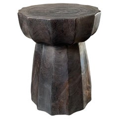 Solid Suar Wood Round Side Table Modern Organic