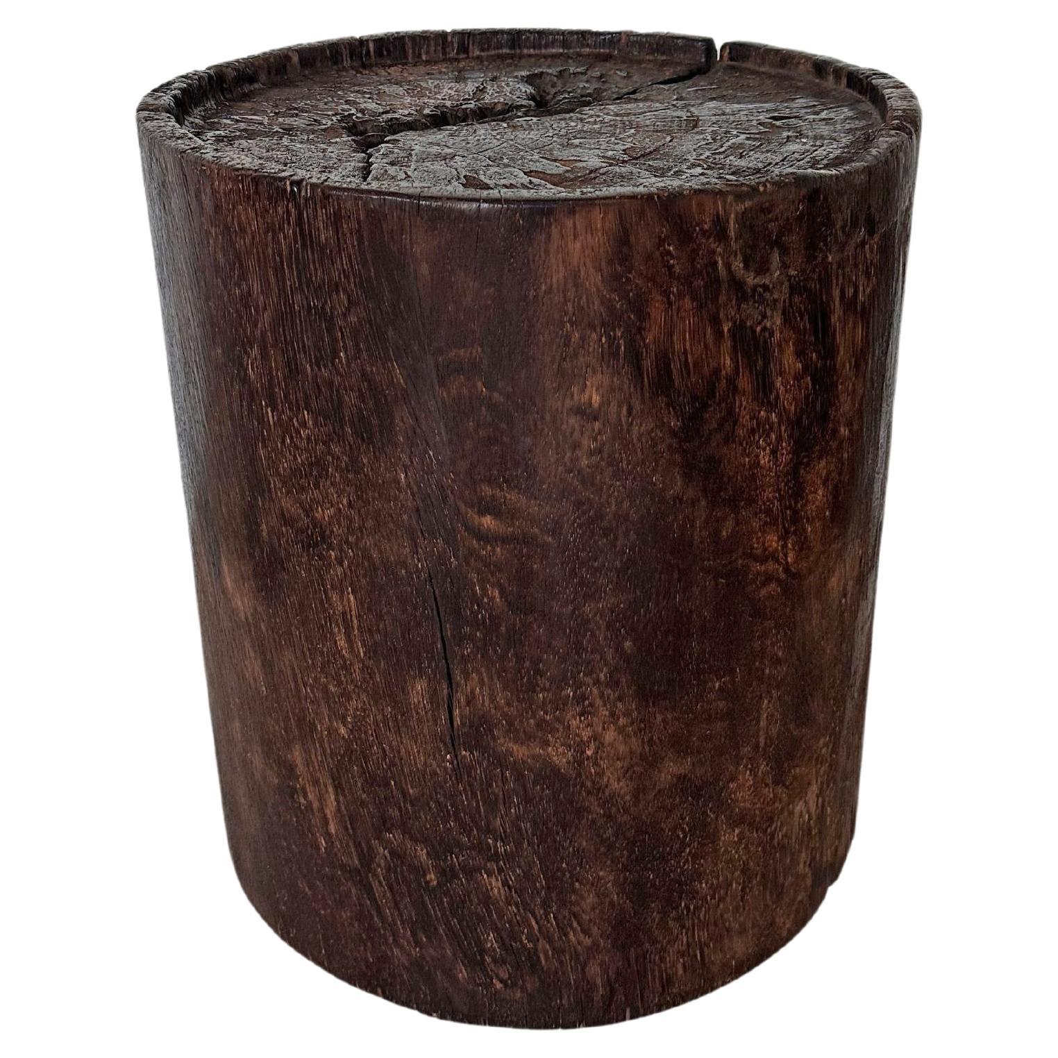 Solid Suar Wood Round Side Table Modern Organic For Sale