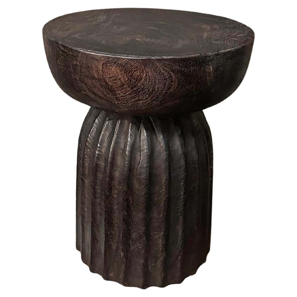 Solid Suar Wood Round Side Table Modern Organic