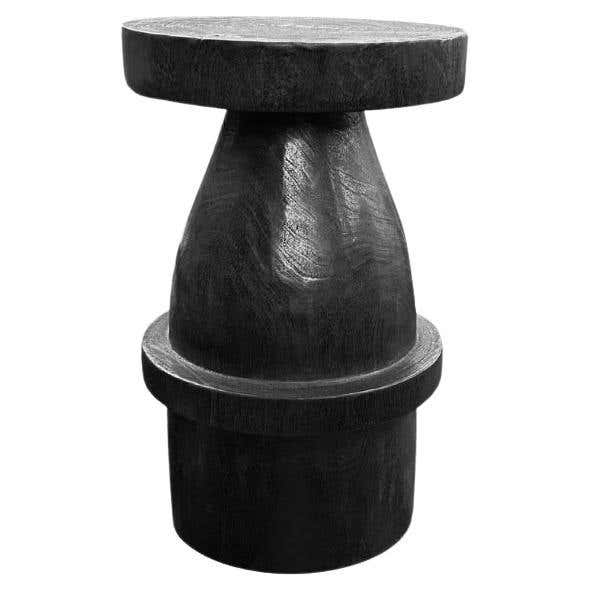 Solid Suar Wood Round Side Table Modern Organic