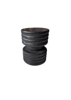 Solid Suar Wood Side Table, Ribbed Detailing Modern Organic, Burnt Finish