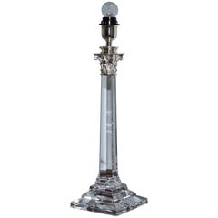 Solid Tapered Glass with Silver Metal Corinthian Pillar Top Table Lamp