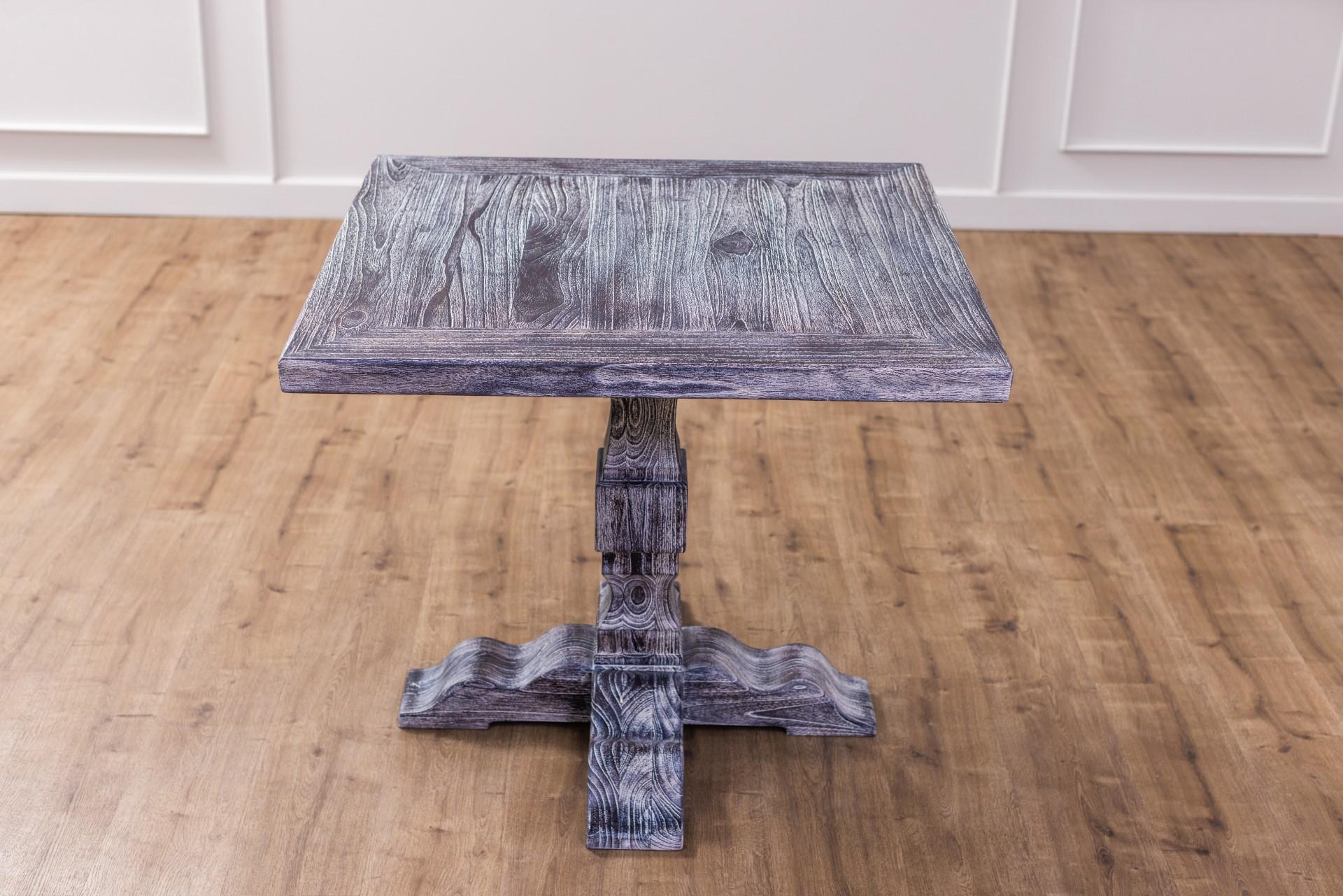 Solid Teak Square Pedestal Wood Dining Table in Sandblasted Weathered In New Condition For Sale In Boulder, CO