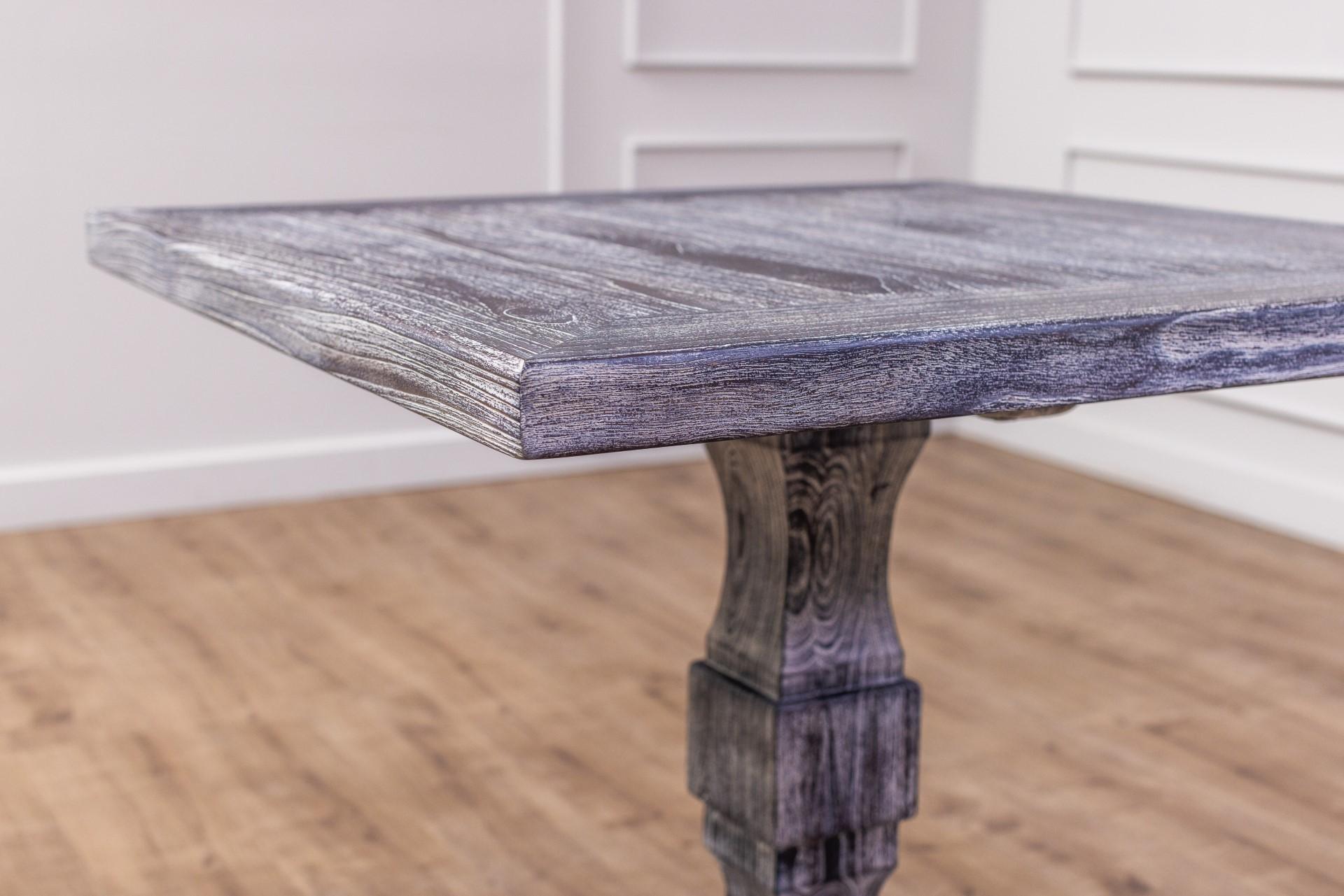 Contemporary Solid Teak Square Pedestal Wood Dining Table in Sandblasted Weathered For Sale