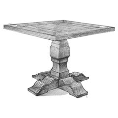 Solid Teak Square Pedestal Wood Dining Table in Sandblasted Weathered