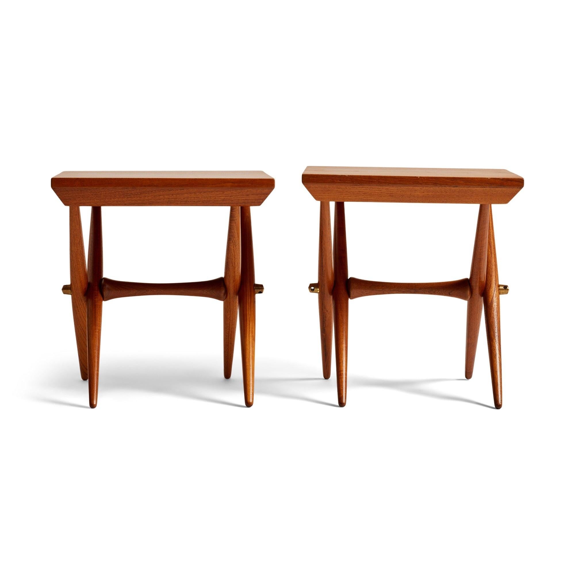 Danish Solid Teak and Brass Side Table by Jens H. Quistgaard for Dansk Designs For Sale