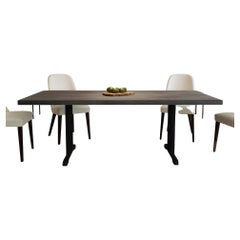 Mesa de Comedor de Teca Maciza Antracita sobre Patas de Metal Negro