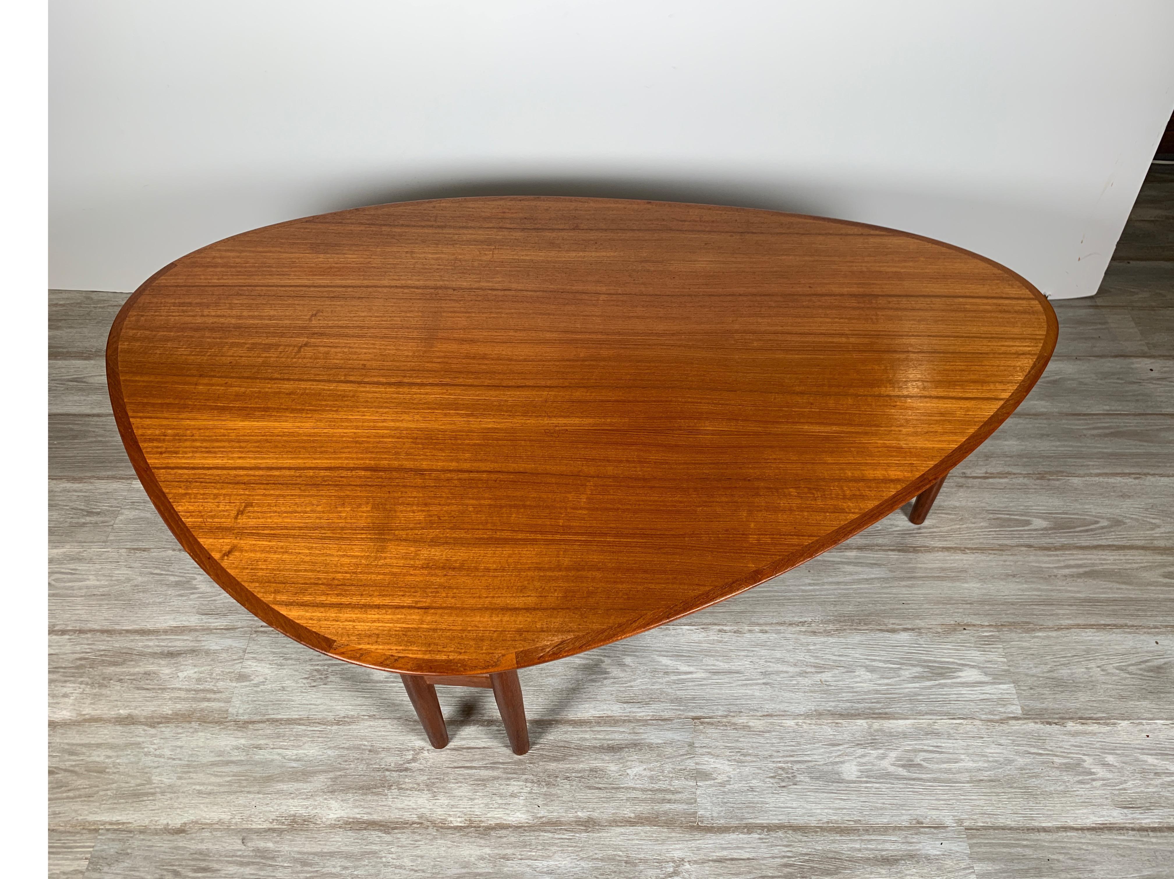 Danish Solid Teak Asymmetric Double-Legged Coffee Table by Arne Vodder for Sibast