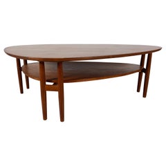 Solid Teak Asymmetric Double-Legged Coffee Table by Arne Vodder for Sibast