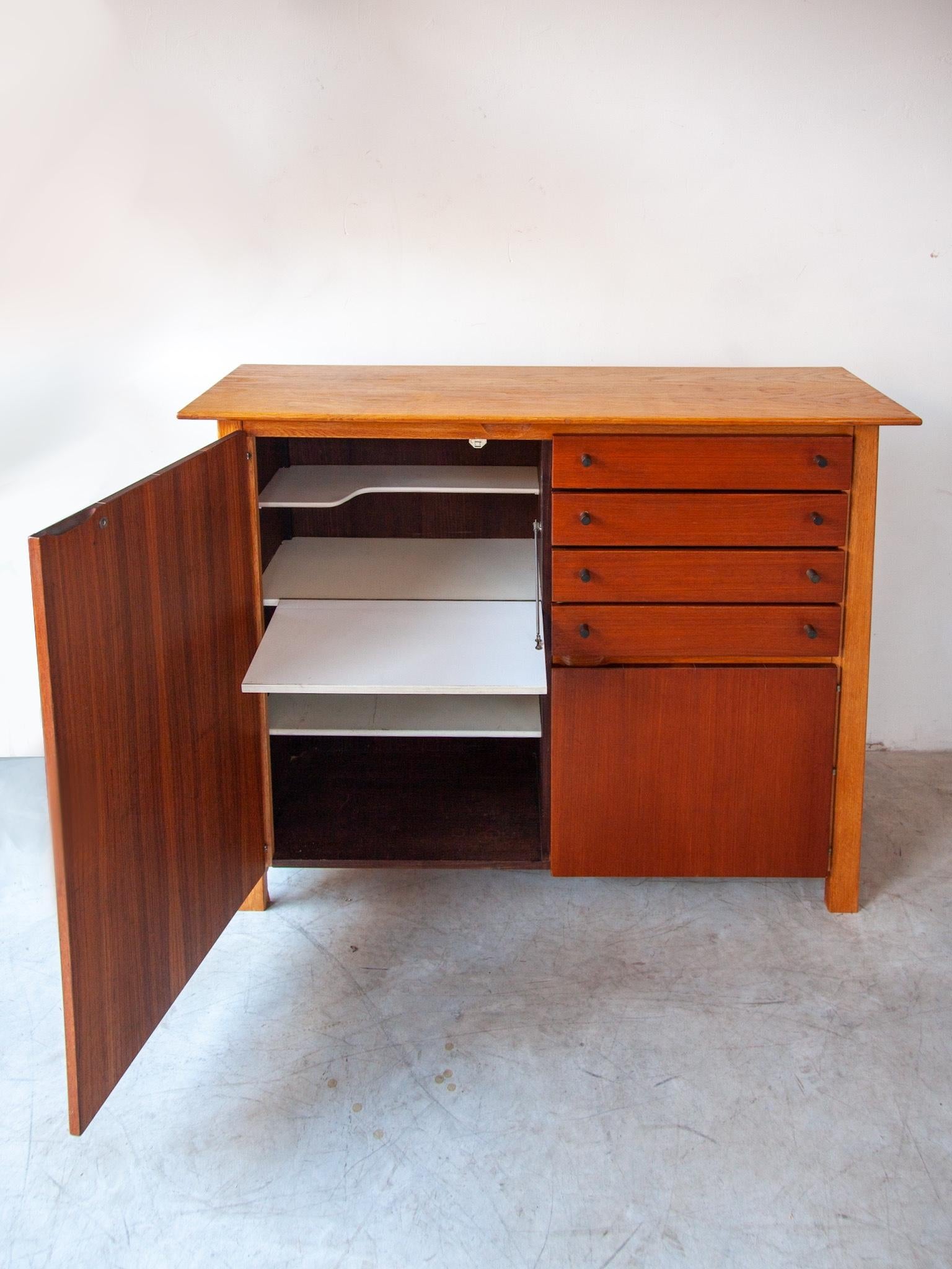 Scandinavian Modern Solid Teak Bar Sideboard, Denmark, 1960s For Sale