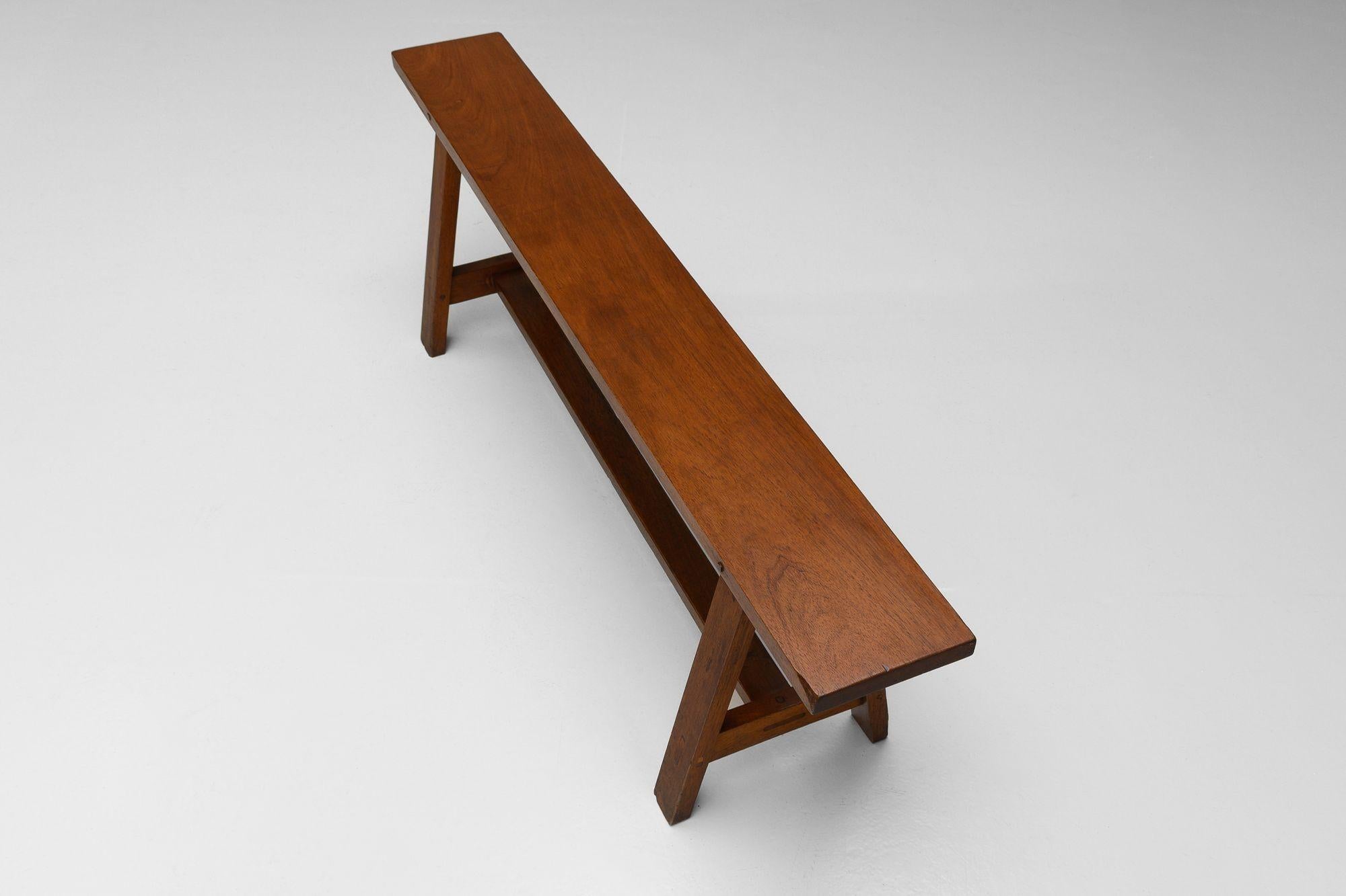 Mid-Century Modern Solid Teak Bench For Sale