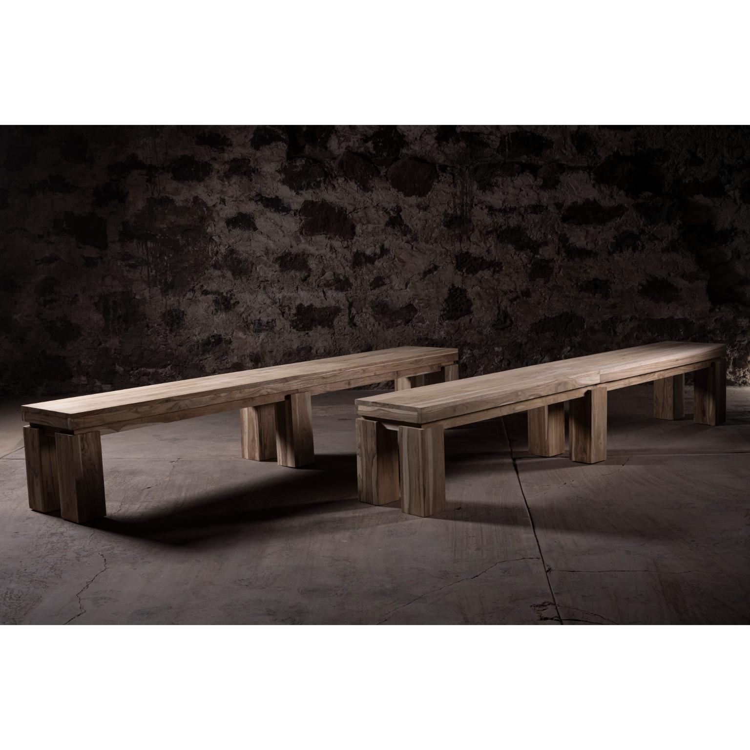 XXIe siècle et contemporain Solid Teak Bench with Natural Finish by No Age Studio en vente
