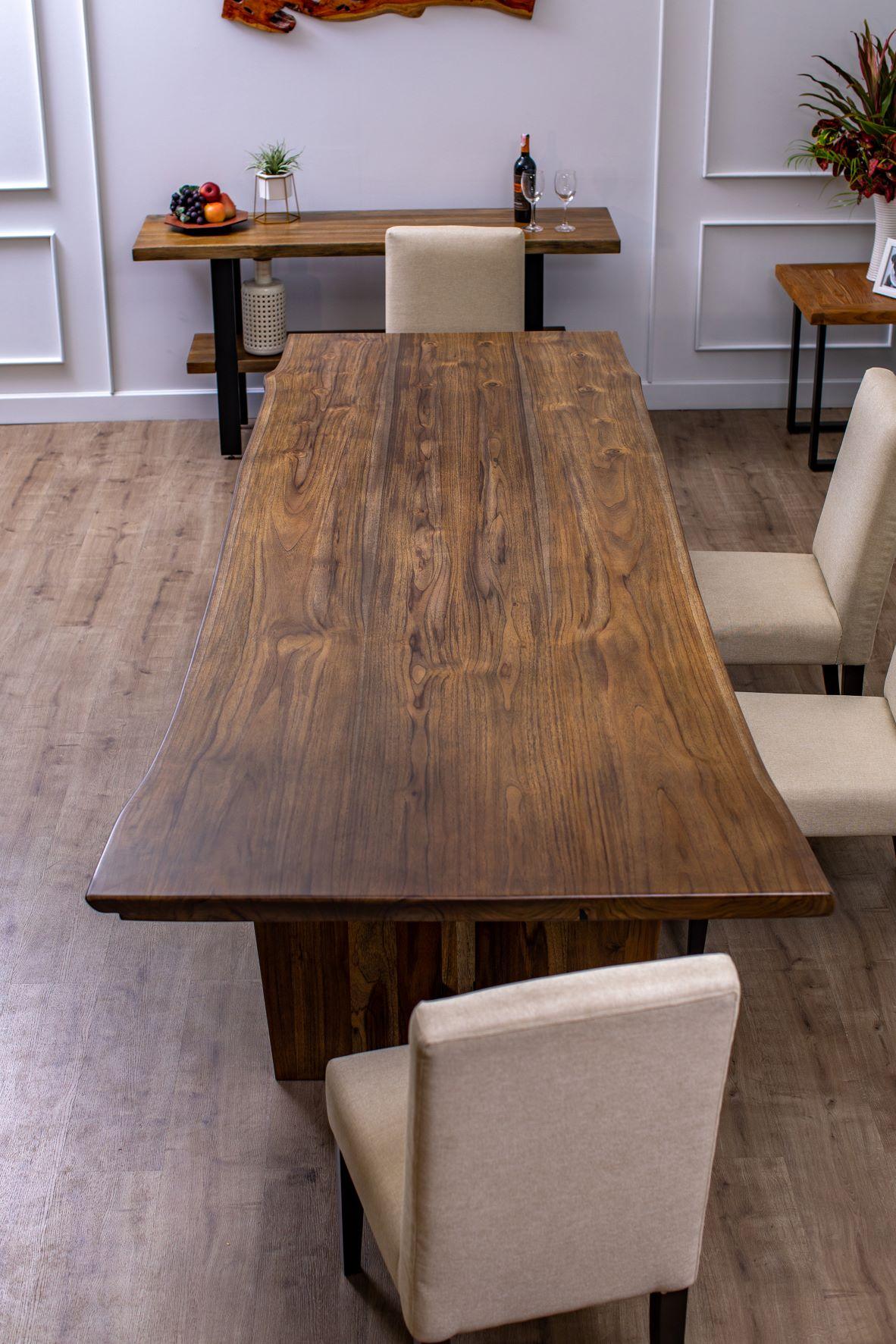 Hand-Crafted Solid Teak Book-Matched Live Edge Dining Table For Sale