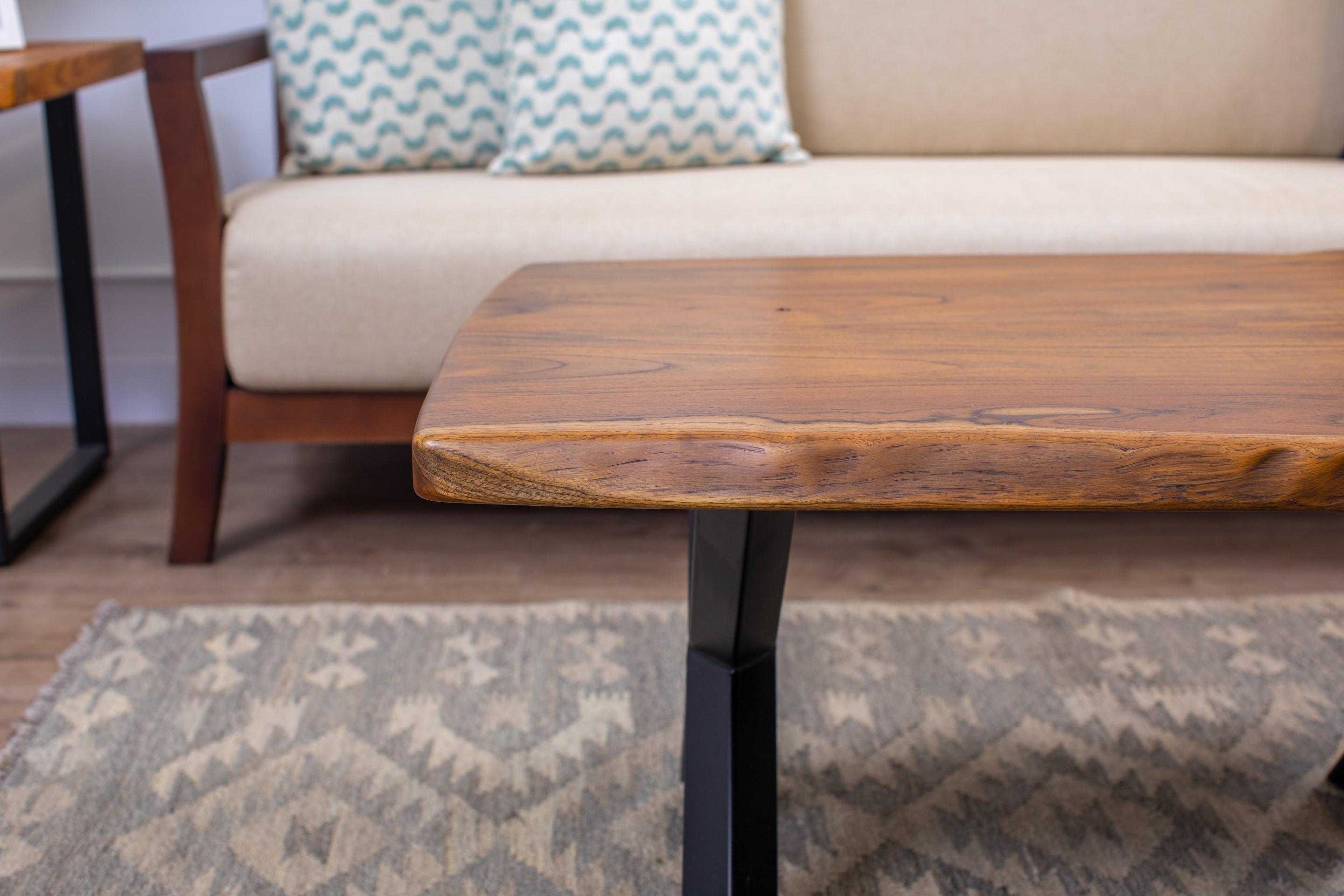 Thai Solid Teak Book-Matched Live Edge One-of-a-Kind Coffee Table in Smooth Autumn