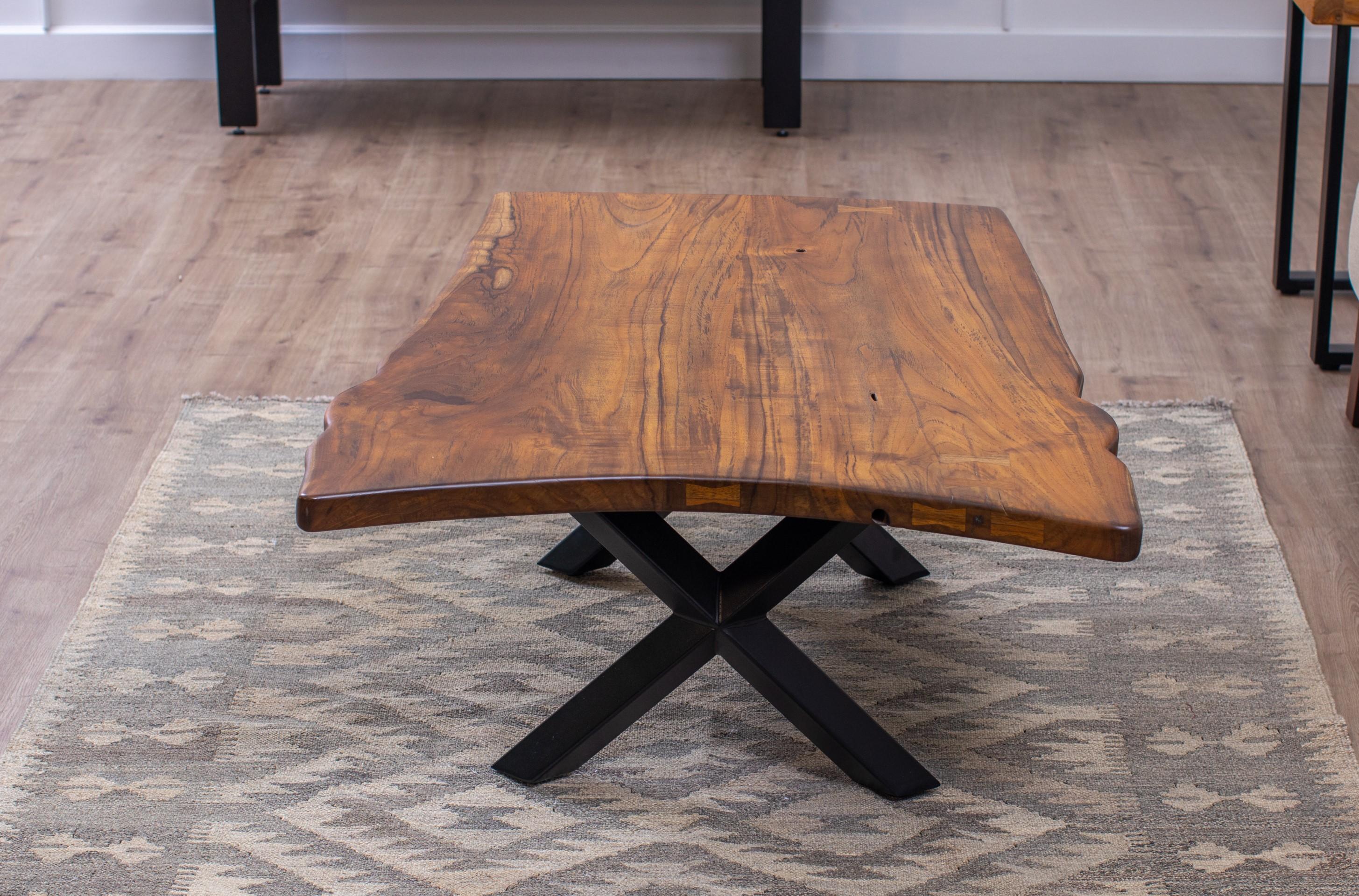 Solid Teak Book-Matched Live Edge One-of-a-Kind Coffee Table in Smooth Autumn In New Condition In Buffalo, WY
