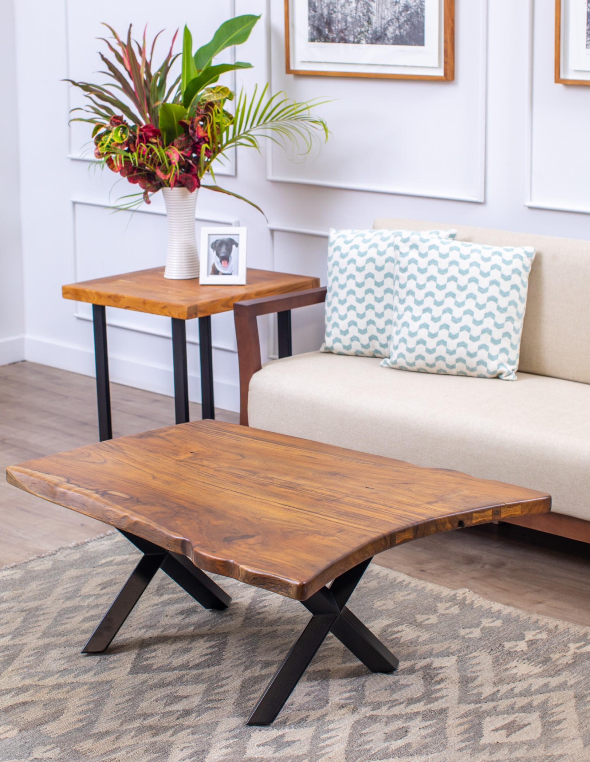 Contemporary Solid Teak Book-Matched Live Edge One-of-a-Kind Coffee Table in Smooth Autumn