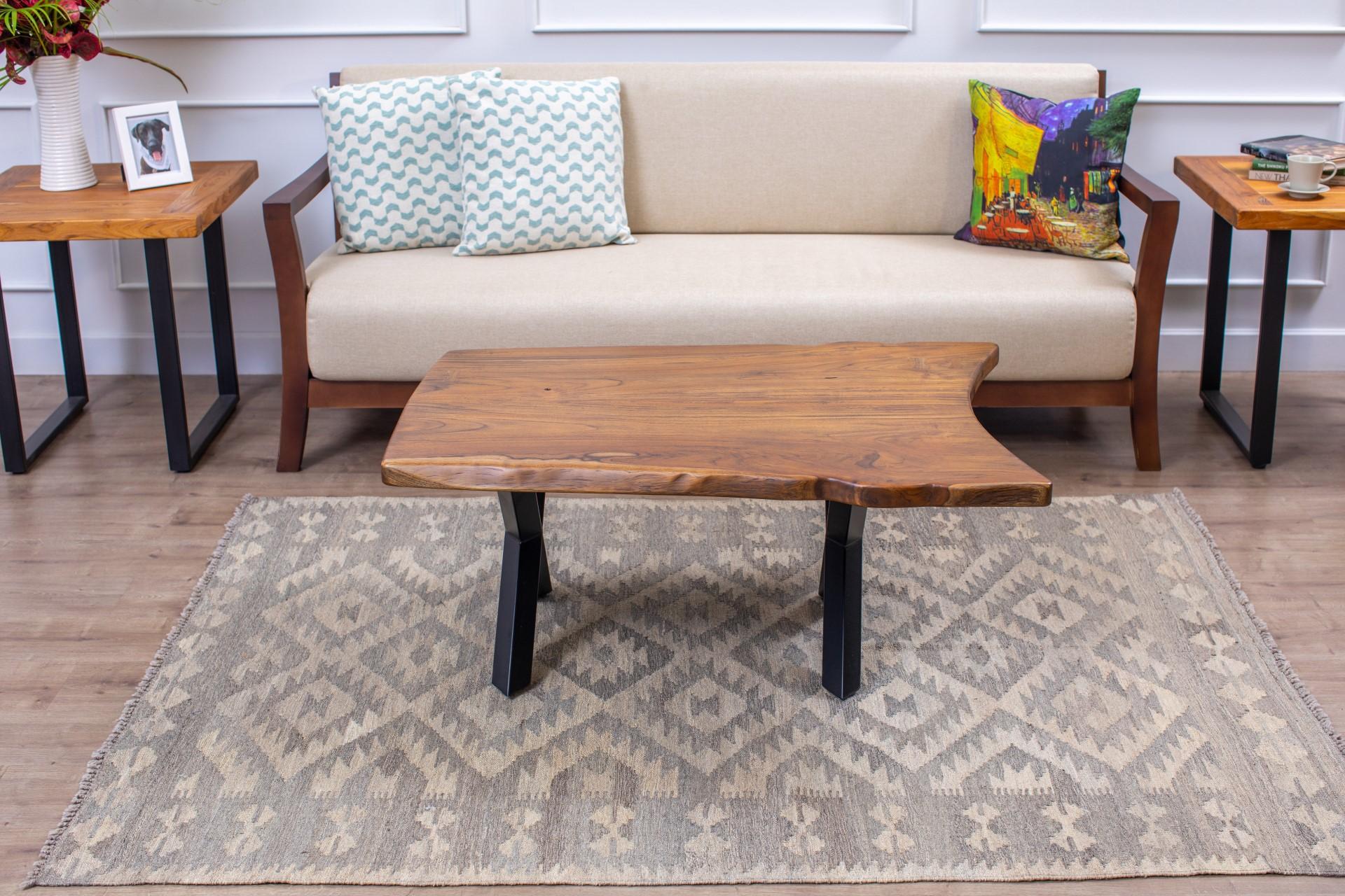 Hardwood Solid Teak Book-Matched Live Edge One-of-a-Kind Coffee Table in Smooth Autumn