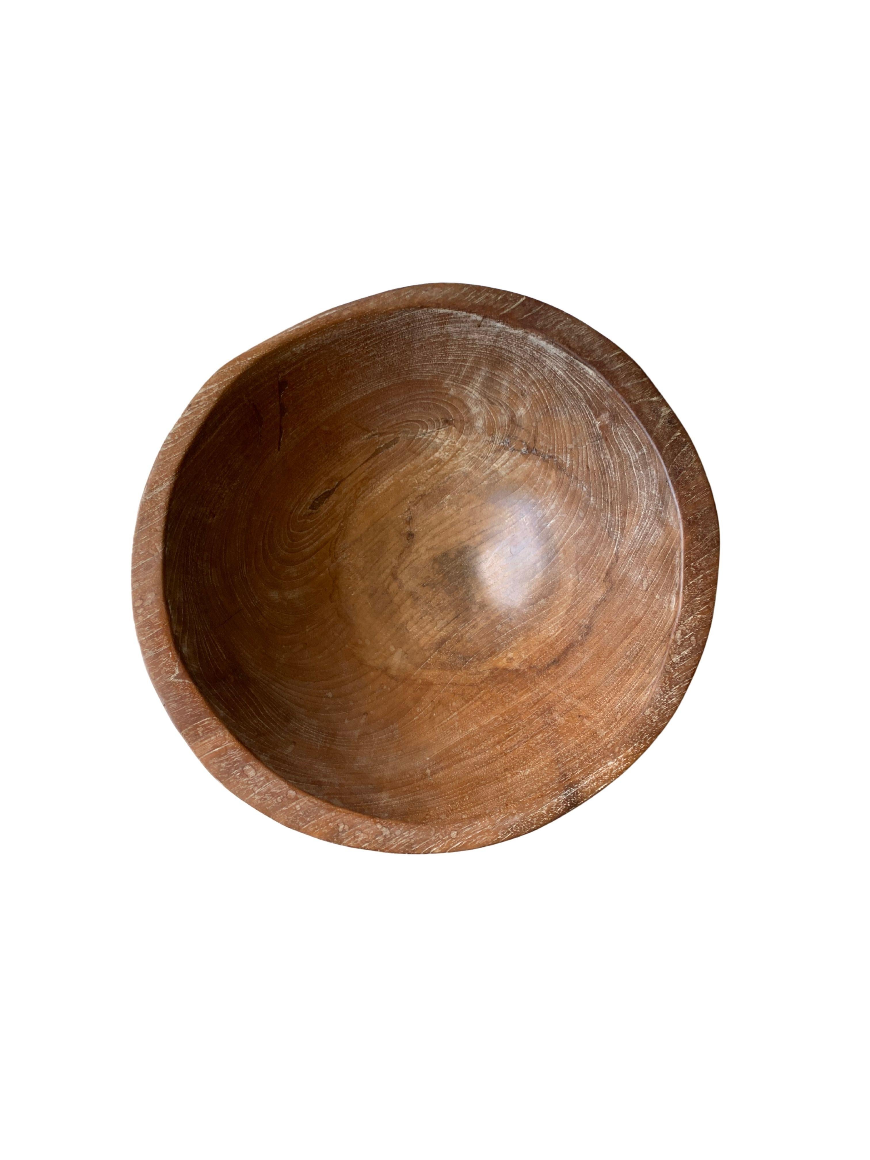 Carved Solid Teak Burl Wood Bowl from Java, Indonesia For Sale
