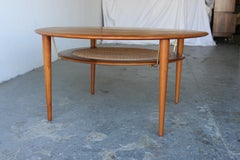 Solid Teak & Cane Danish Modern Round Coffee Table  Peter Hvdit For France & Son