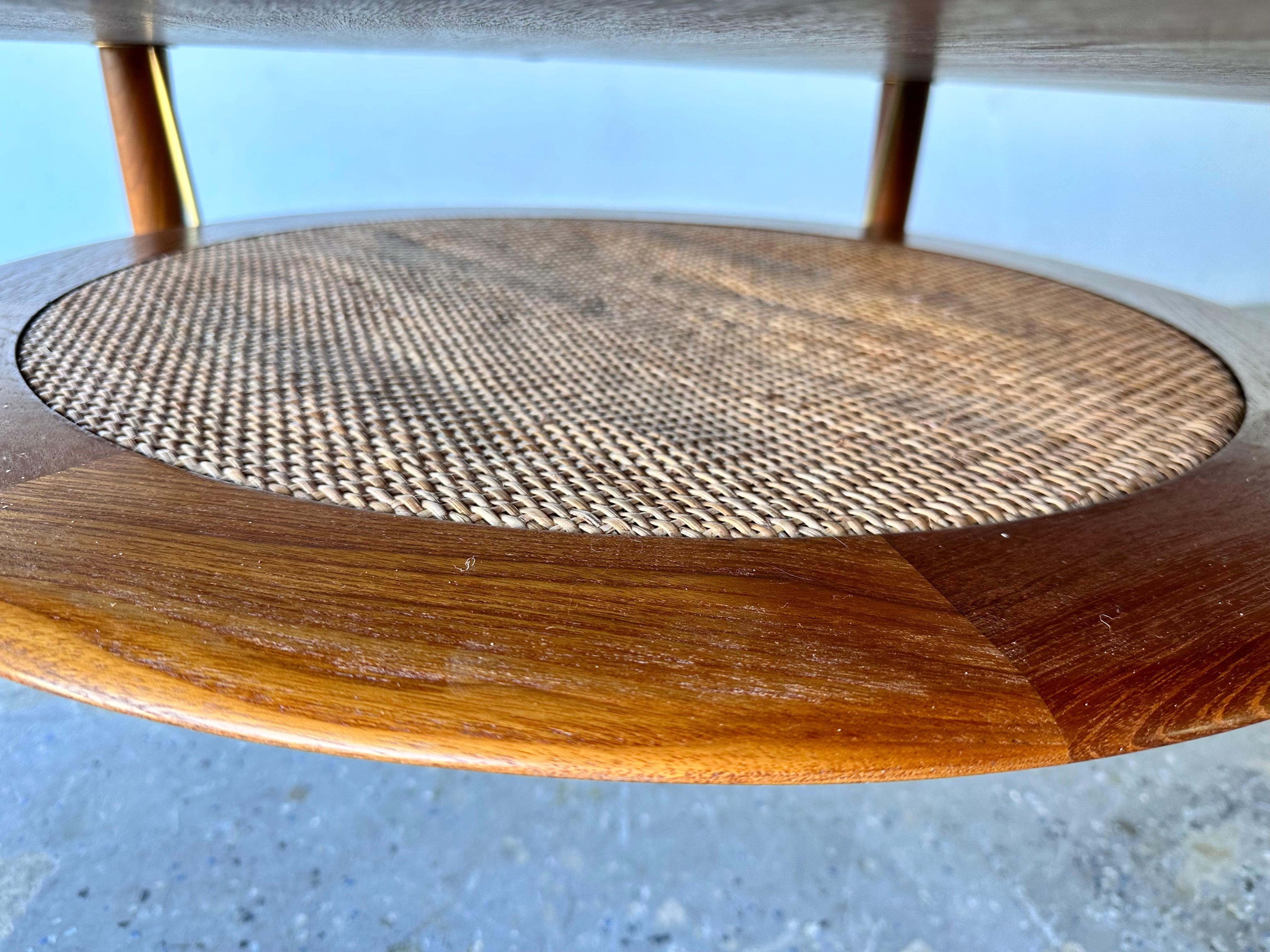 Mid-20th Century Solid Teak & Cane Danish Modern Round Coffee Table  Peter Hvdit For France & Son For Sale