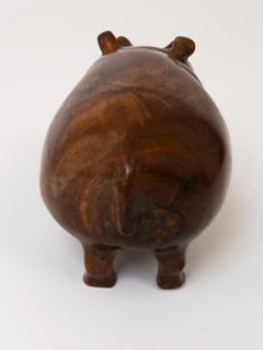 Solid Teak Carved Hippopotamus Sculpture c.1960