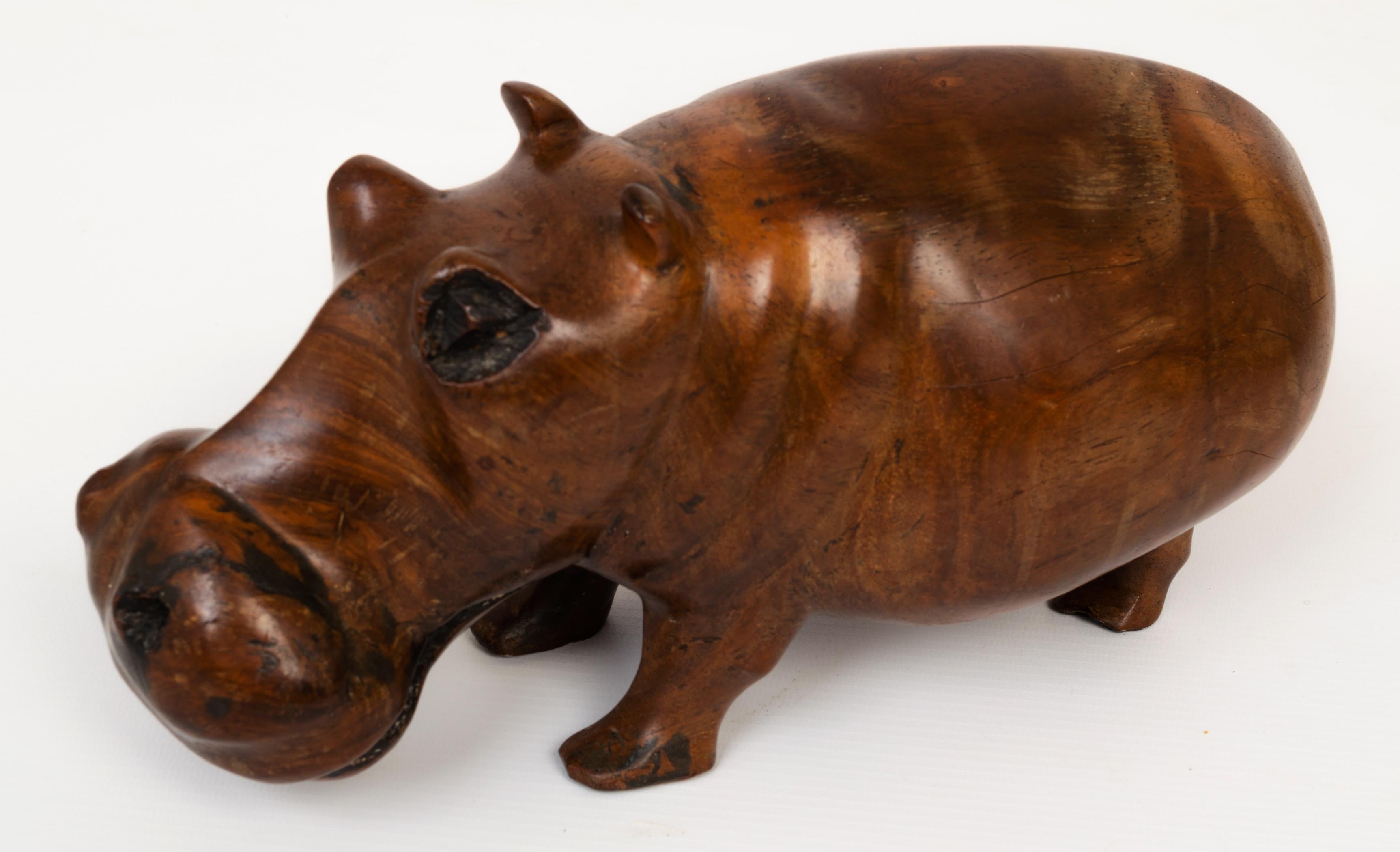 Mid-Century Modern Solid Teak Carved Hippopotamus Sculpture c.1960 For Sale