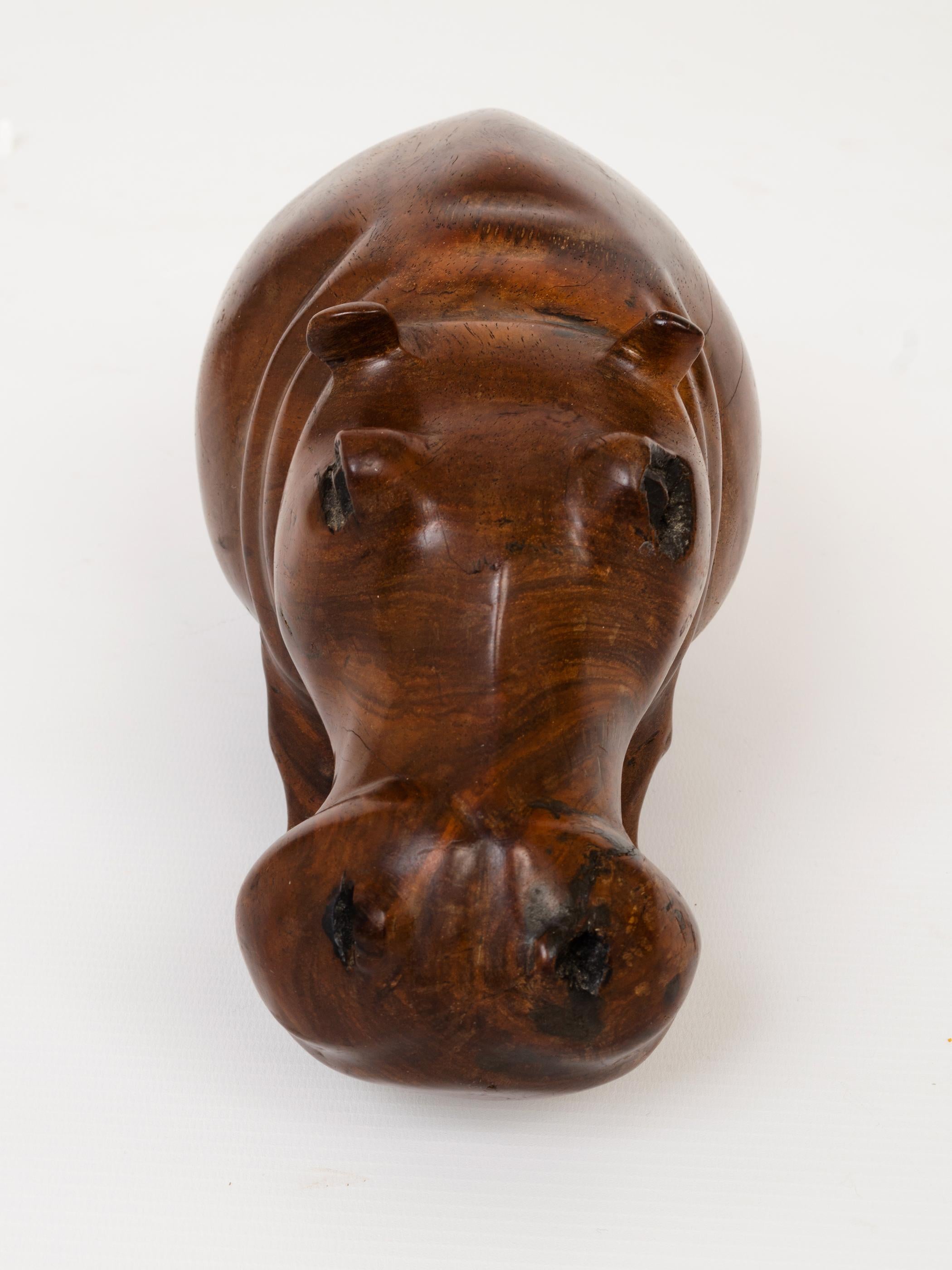 African Solid Teak Carved Hippopotamus Sculpture c.1960 For Sale