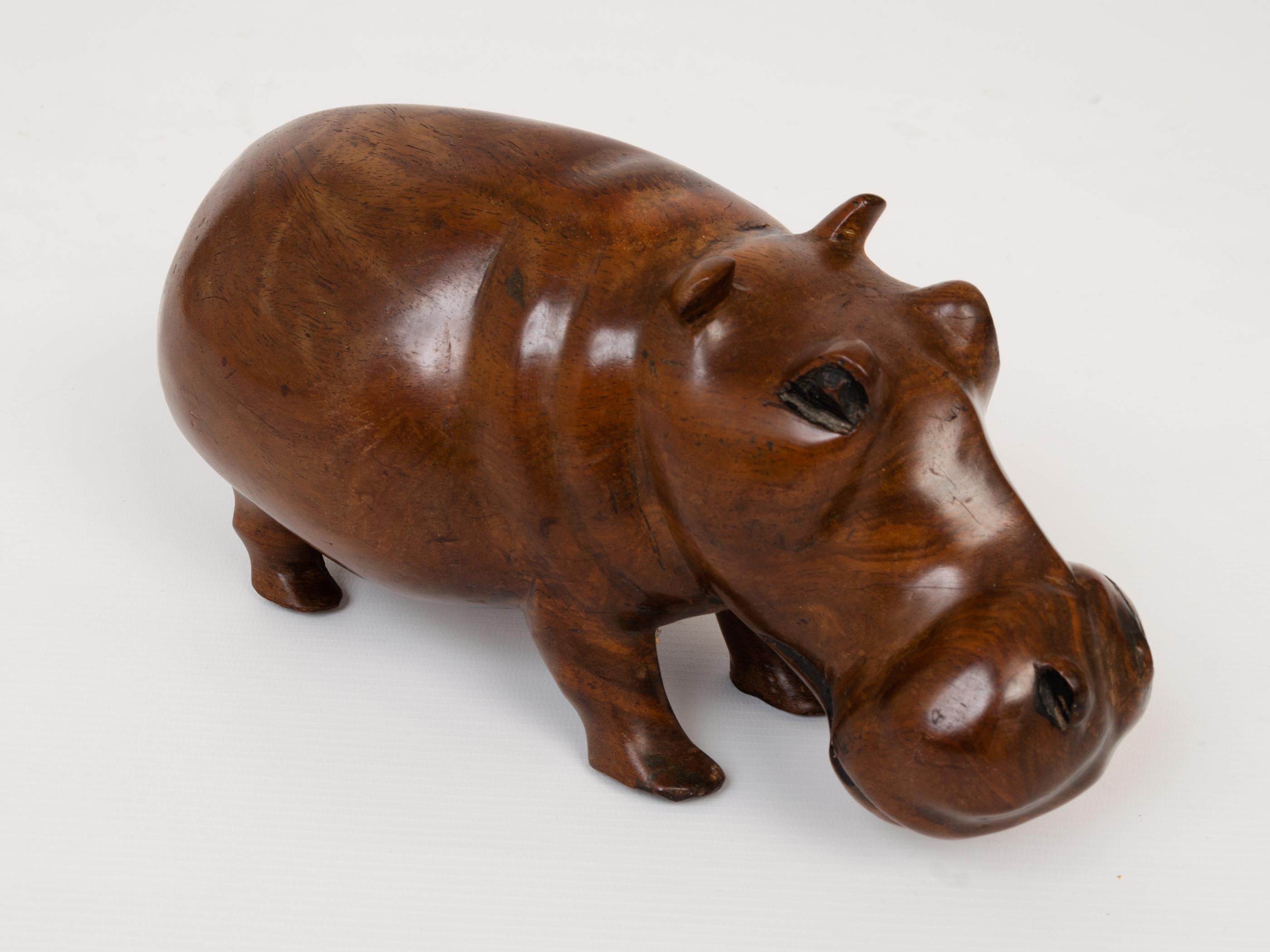 Hand-Carved Solid Teak Carved Hippopotamus Sculpture c.1960 For Sale