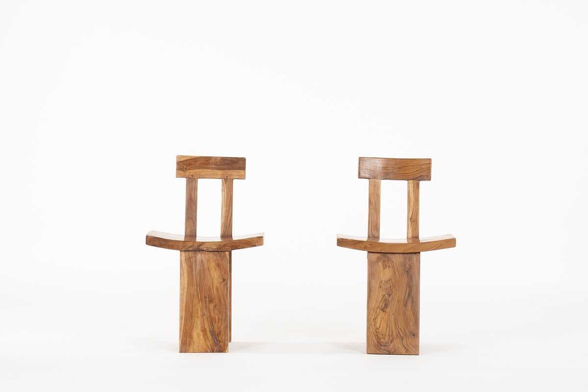 Modernist and minimalist shapes for this set of 2 chairs made in Bali in 1970. 
In the manner of Japanese design of the 1950s.