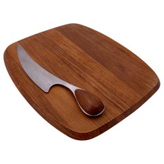 Solid Teak Cheese Tray with Knife Designed by Vivianna Torun for Dansk