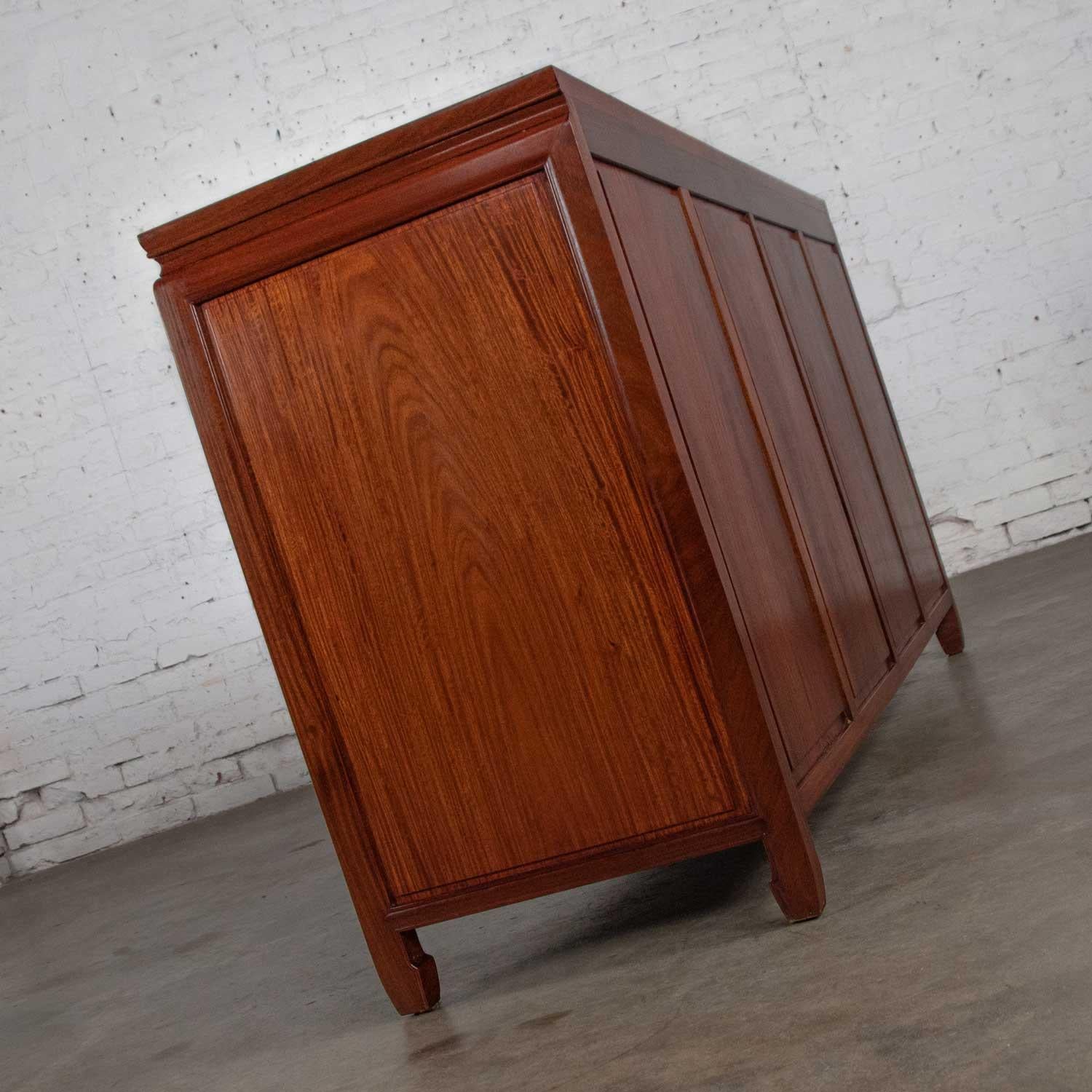 Solid Teak Chinoiserie Hollywood Regency Buffet Credenza Style of George Zee 5