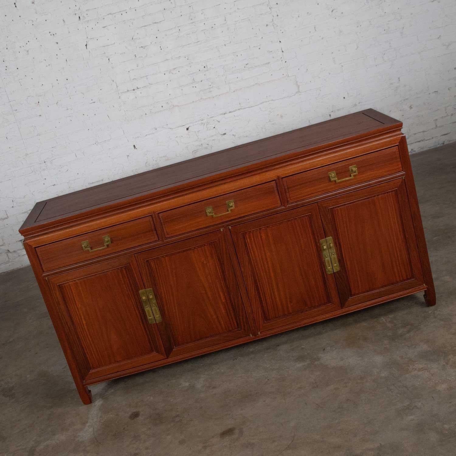 Unknown Solid Teak Chinoiserie Hollywood Regency Buffet Credenza Style of George Zee