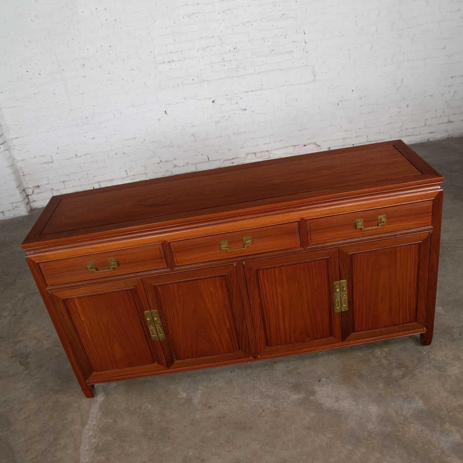 20th Century Solid Teak Chinoiserie Hollywood Regency Buffet Credenza Style of George Zee