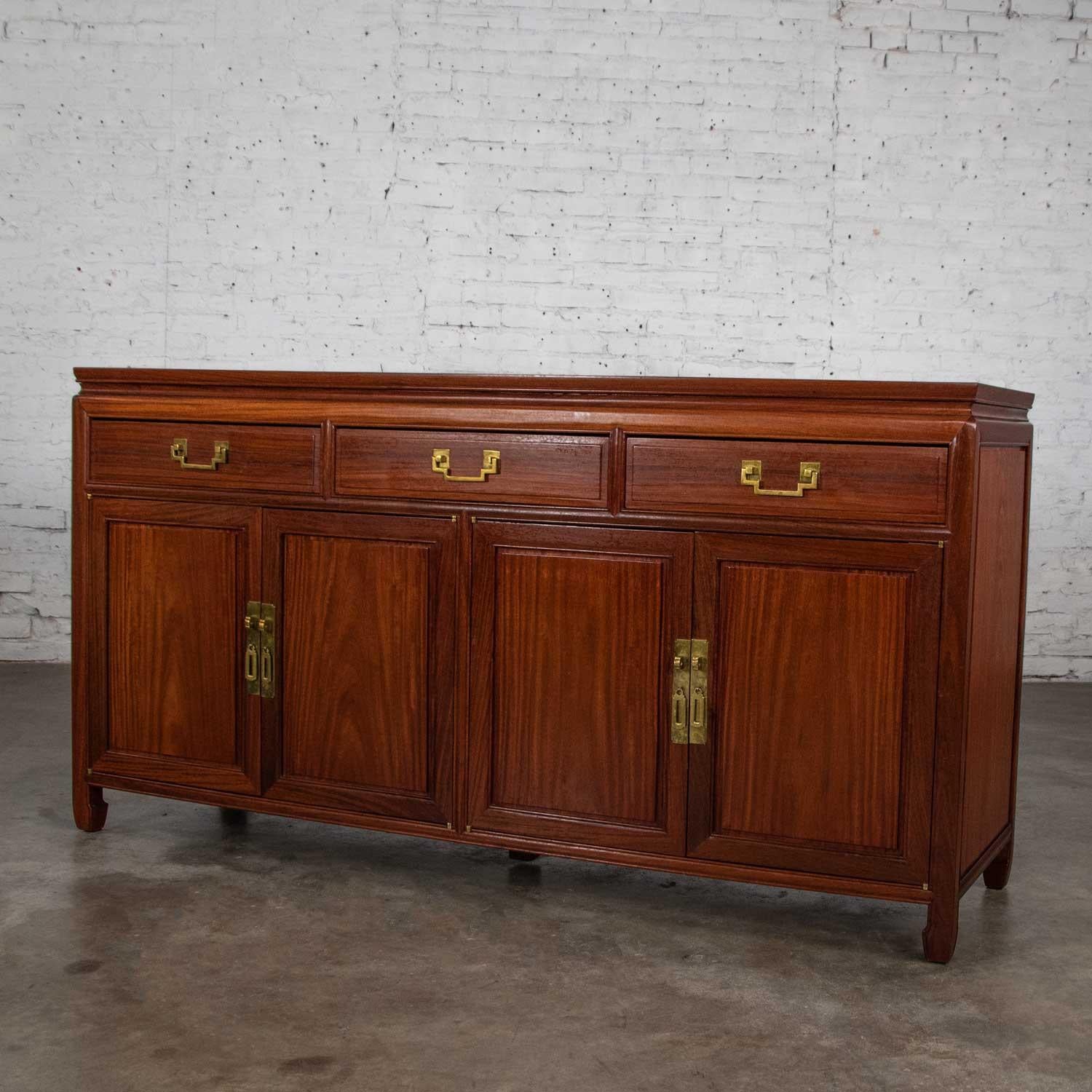 Solid Teak Chinoiserie Hollywood Regency Buffet Credenza Style of George Zee 1