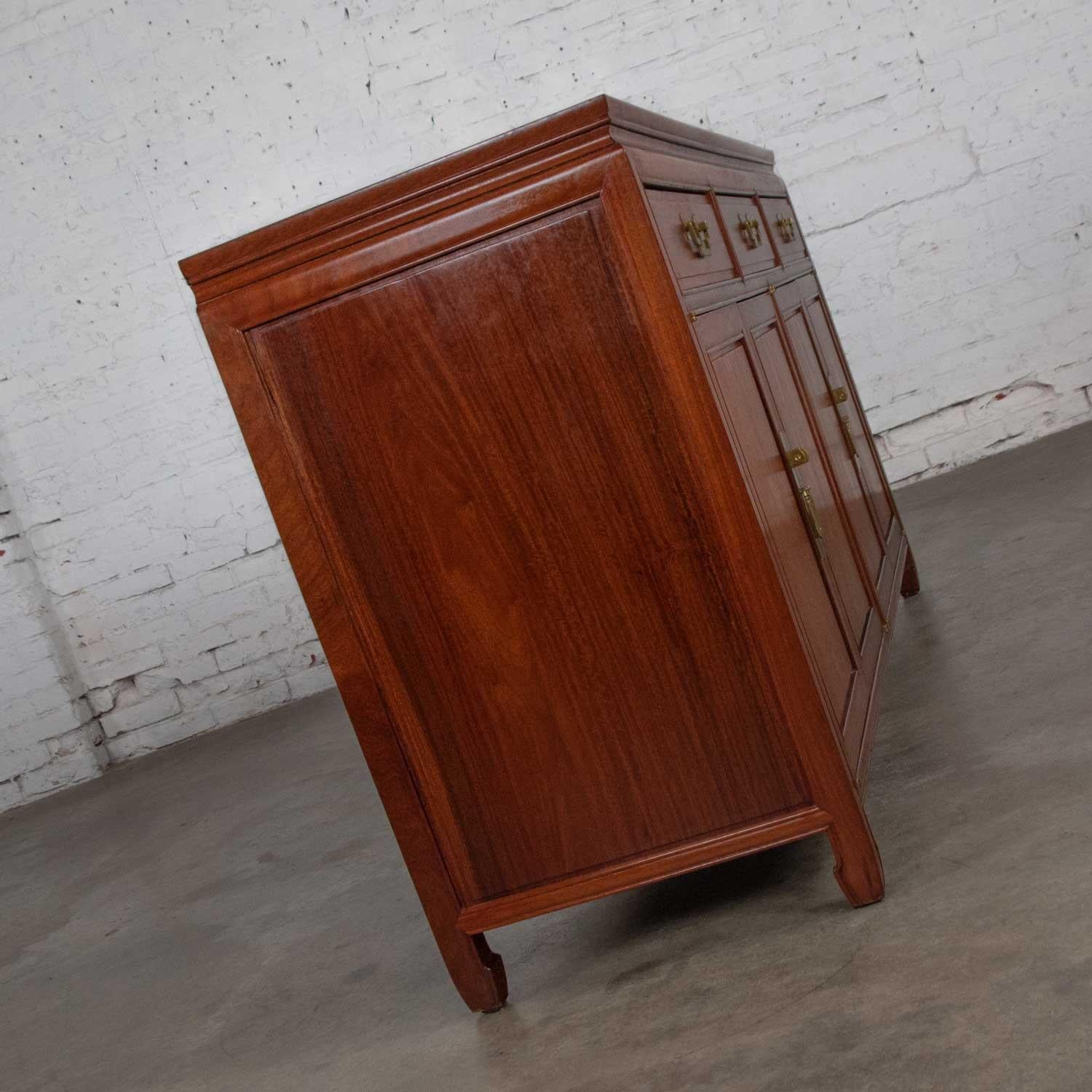 Solid Teak Chinoiserie Hollywood Regency Buffet Credenza Style of George Zee 2