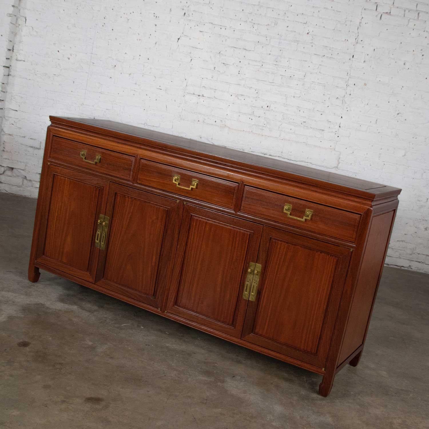 Solid Teak Chinoiserie Hollywood Regency Buffet Credenza Style of George Zee 3